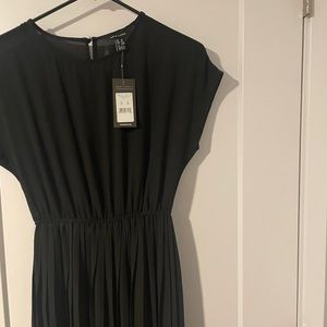 Black pleated midi dress